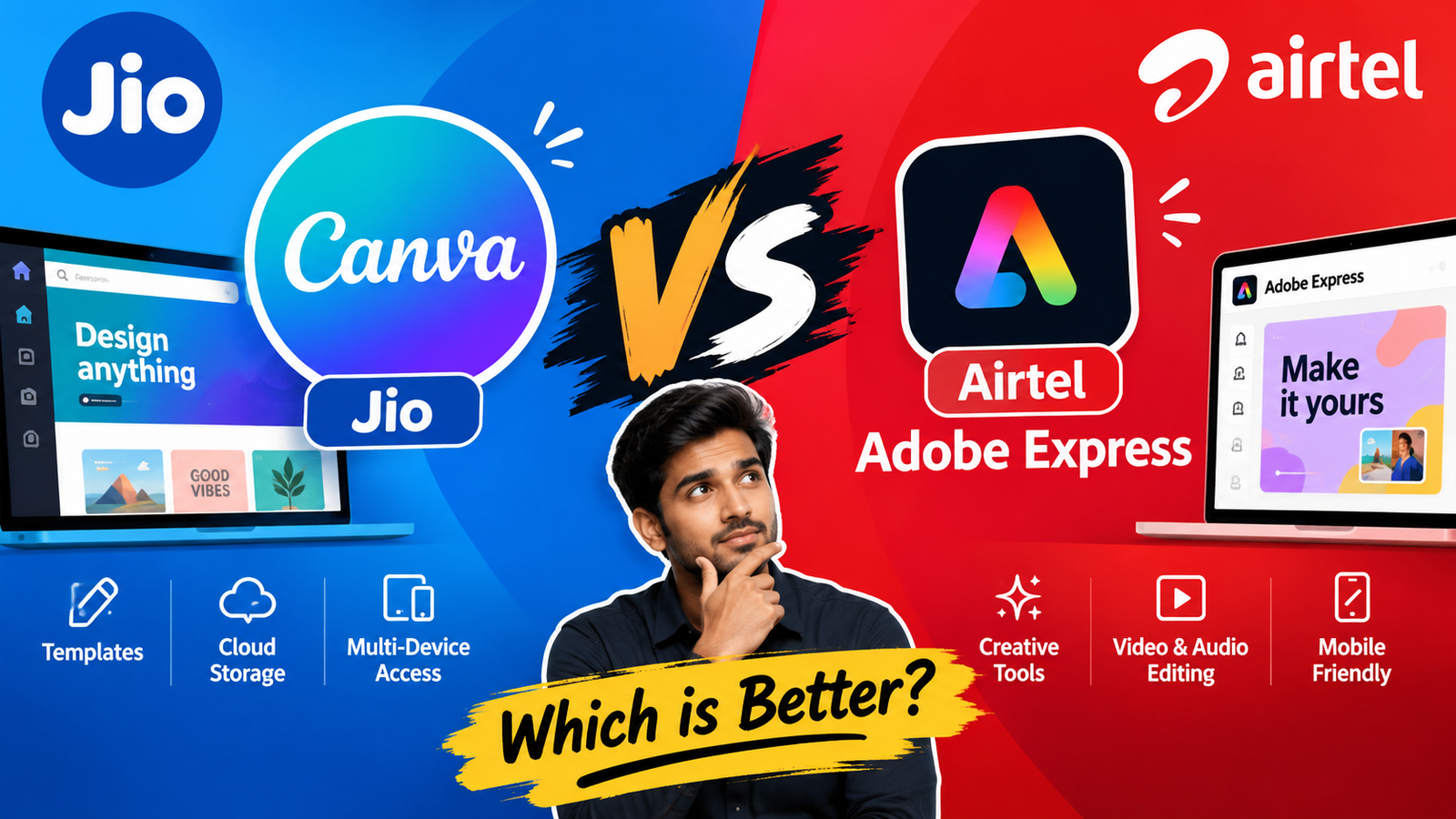 Jio Canva vs Airtel Adobe Express comparison for Indian content creators