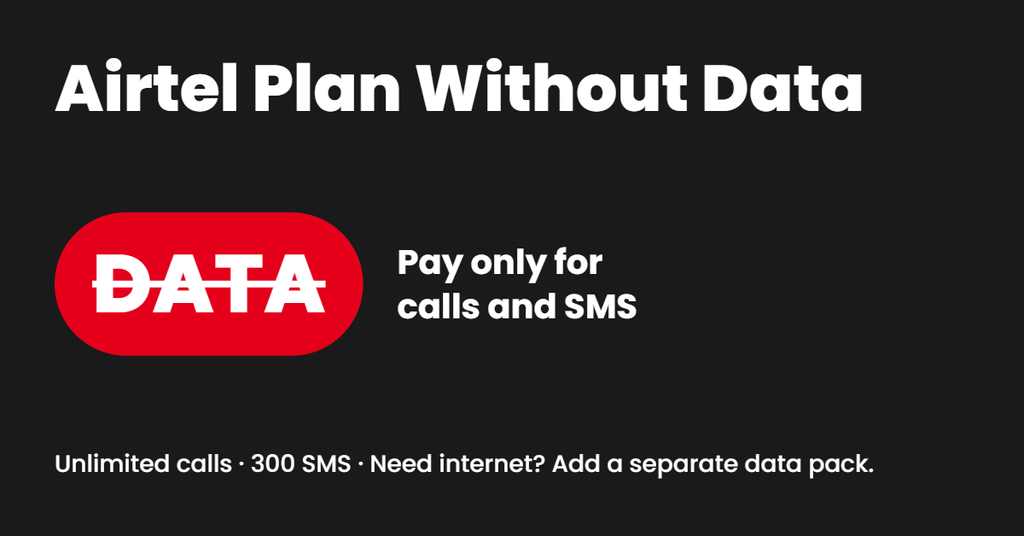 airtel plan without data